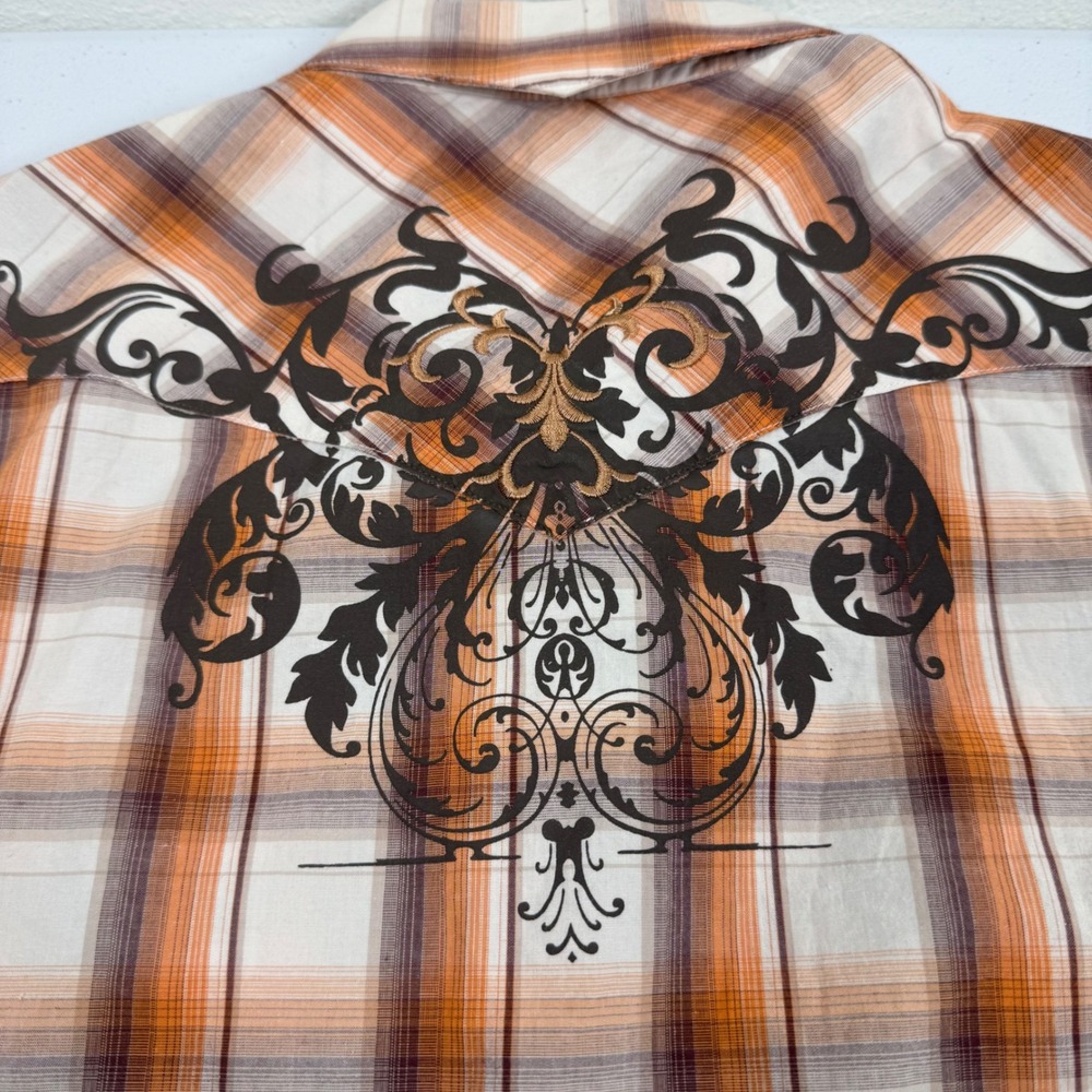 Vtg 90s Brooks & Dunn Panhandle Slim‎ Women's L Western Pearl Snap Shirt Plaid - Picture 8 of 9